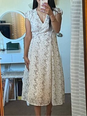 Urban Outfitters Cream Floral Wrap Midi Dress